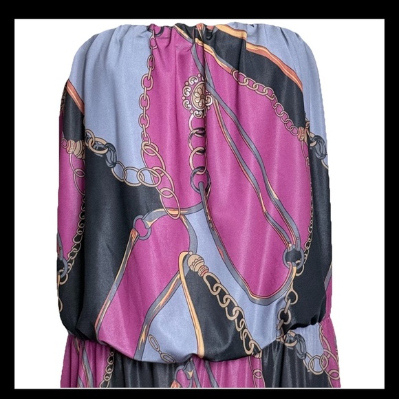 Dots Women’s Satin Strapless Baroque Print Jumpsuit L Pink Black Gold Wide Leg - Picture 2 of 16